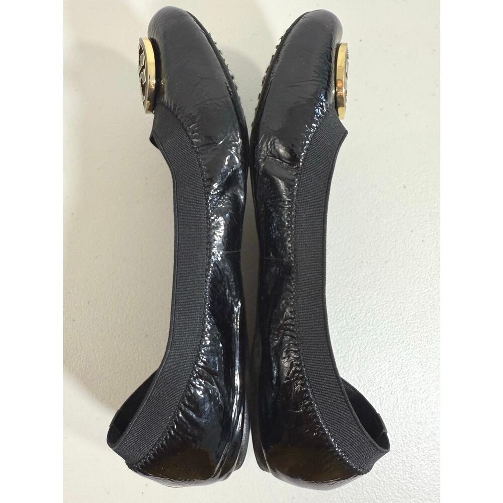 Tory Burch Caroline Ballet Flats Women’s 9 Black Patent Leather Logo Shoes - Picture 11 of 15